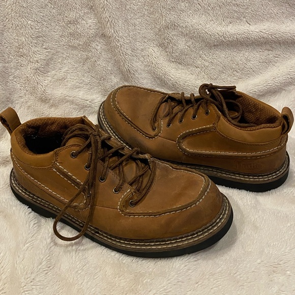 Men's Justin Leather Casual Moc Toe Lace-up Boots Shoes Brown Size 9.5 M GC - Picture 9 of 12